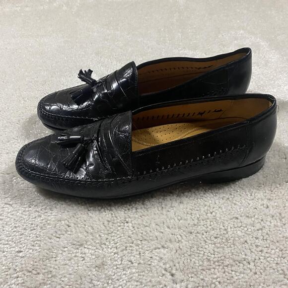 Mezlan Shoes Mens 12 Black Genuine Crocodile Loafers Tassel Dress Spain Preppy - Picture 1 of 8